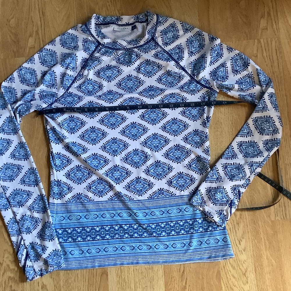 Cabana Life Blue and White Printed Swim Top